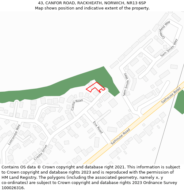 43, CANFOR ROAD, RACKHEATH, NORWICH, NR13 6SP: Location map and indicative extent of plot