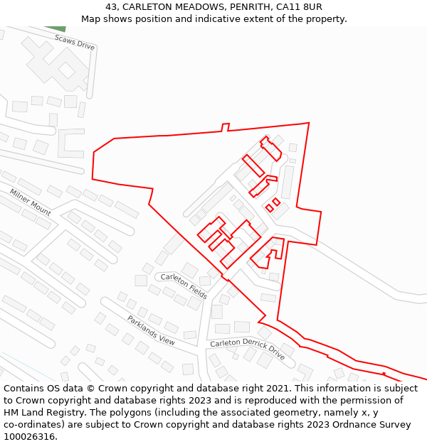 43, CARLETON MEADOWS, PENRITH, CA11 8UR: Location map and indicative extent of plot