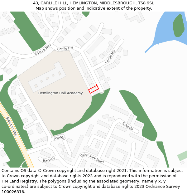 43, CARLILE HILL, HEMLINGTON, MIDDLESBROUGH, TS8 9SL: Location map and indicative extent of plot