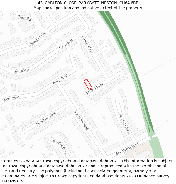 43, CARLTON CLOSE, PARKGATE, NESTON, CH64 6RB: Location map and indicative extent of plot