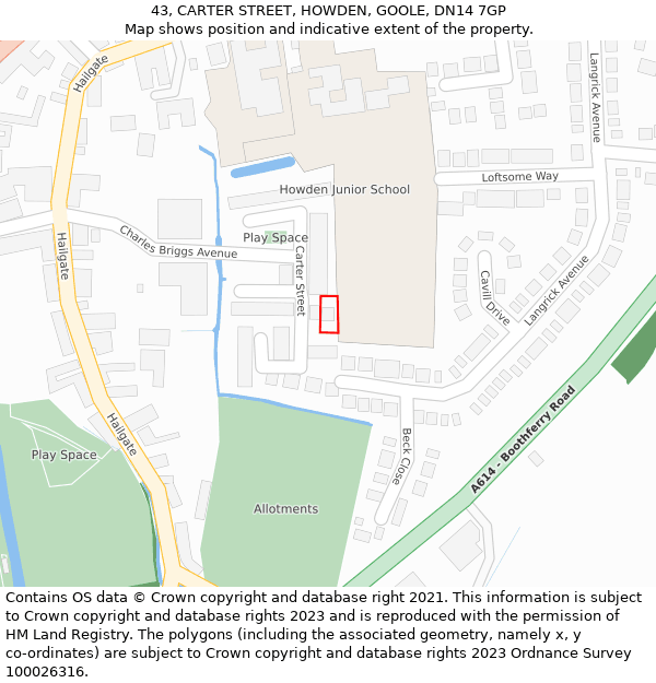 43, CARTER STREET, HOWDEN, GOOLE, DN14 7GP: Location map and indicative extent of plot