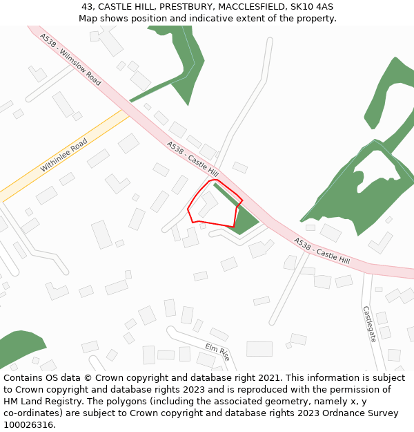 43, CASTLE HILL, PRESTBURY, MACCLESFIELD, SK10 4AS: Location map and indicative extent of plot