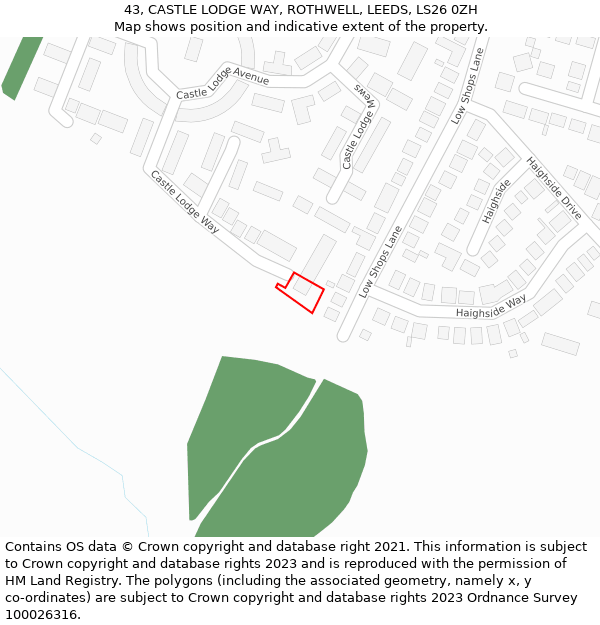 43, CASTLE LODGE WAY, ROTHWELL, LEEDS, LS26 0ZH: Location map and indicative extent of plot