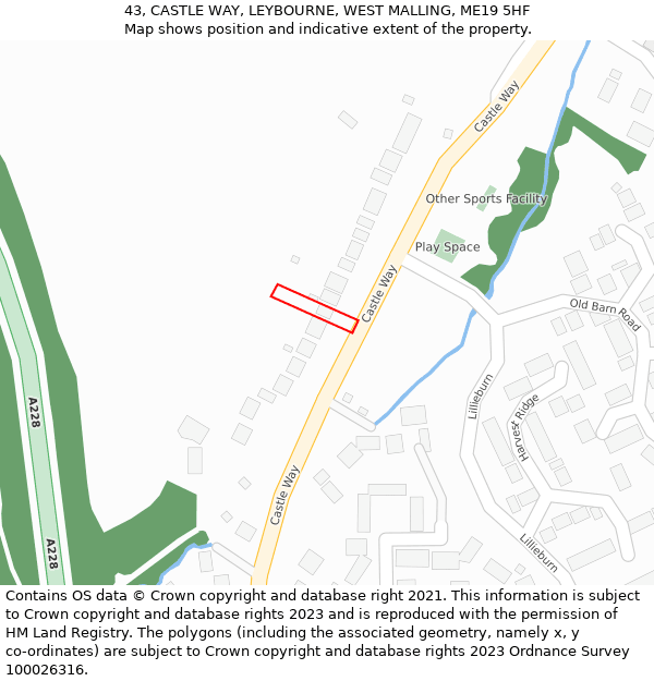 43, CASTLE WAY, LEYBOURNE, WEST MALLING, ME19 5HF: Location map and indicative extent of plot