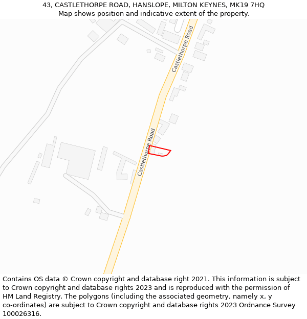 43, CASTLETHORPE ROAD, HANSLOPE, MILTON KEYNES, MK19 7HQ: Location map and indicative extent of plot
