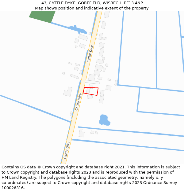 43, CATTLE DYKE, GOREFIELD, WISBECH, PE13 4NP: Location map and indicative extent of plot