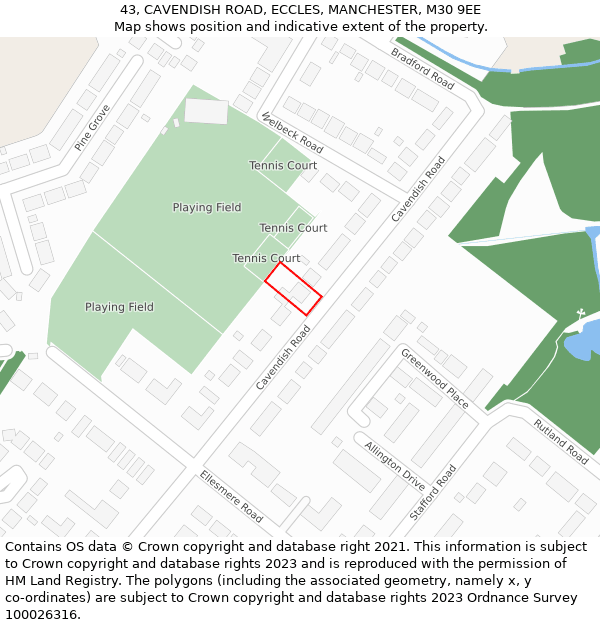43, CAVENDISH ROAD, ECCLES, MANCHESTER, M30 9EE: Location map and indicative extent of plot