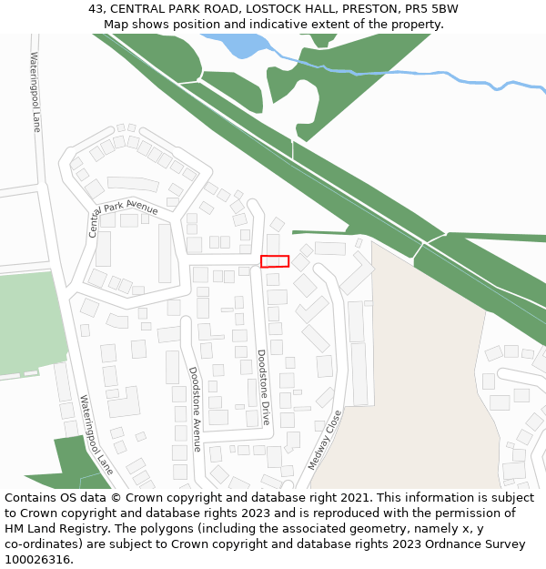 43, CENTRAL PARK ROAD, LOSTOCK HALL, PRESTON, PR5 5BW: Location map and indicative extent of plot
