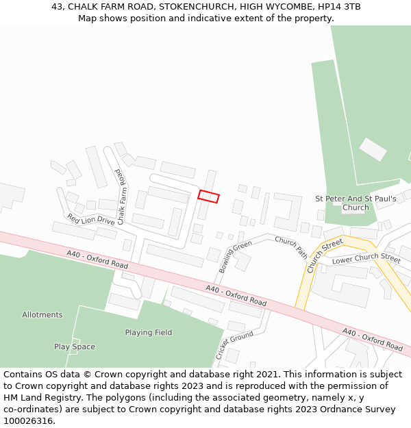 43, CHALK FARM ROAD, STOKENCHURCH, HIGH WYCOMBE, HP14 3TB: Location map and indicative extent of plot