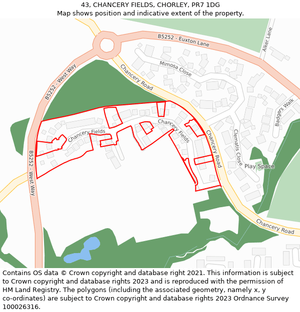 43, CHANCERY FIELDS, CHORLEY, PR7 1DG: Location map and indicative extent of plot