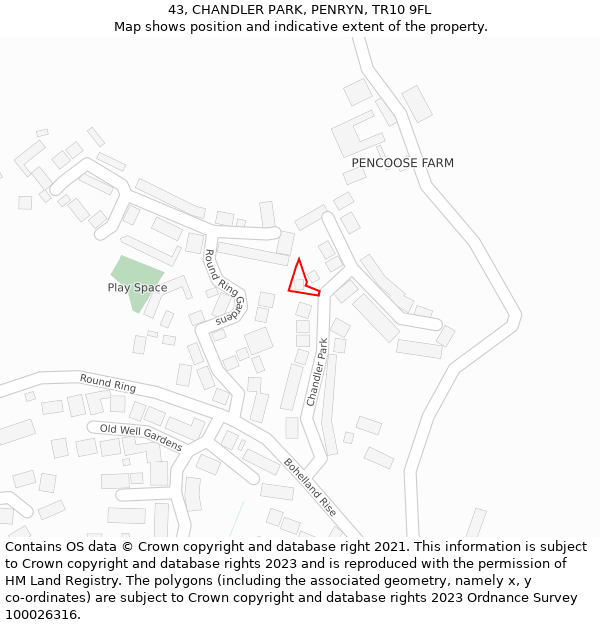 43, CHANDLER PARK, PENRYN, TR10 9FL: Location map and indicative extent of plot