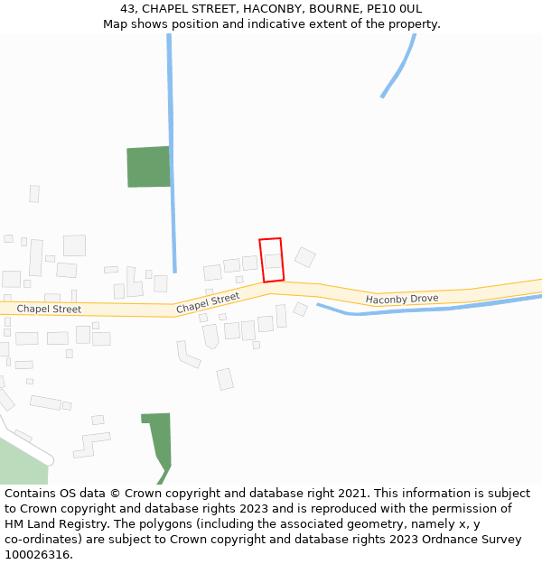 43, CHAPEL STREET, HACONBY, BOURNE, PE10 0UL: Location map and indicative extent of plot
