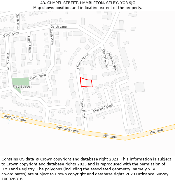 43, CHAPEL STREET, HAMBLETON, SELBY, YO8 9JG: Location map and indicative extent of plot