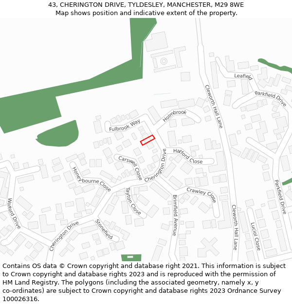 43, CHERINGTON DRIVE, TYLDESLEY, MANCHESTER, M29 8WE: Location map and indicative extent of plot