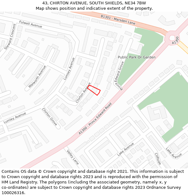 43, CHIRTON AVENUE, SOUTH SHIELDS, NE34 7BW: Location map and indicative extent of plot