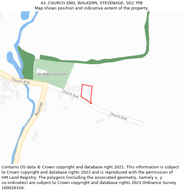 43, CHURCH END, WALKERN, STEVENAGE, SG2 7PB: Location map and indicative extent of plot