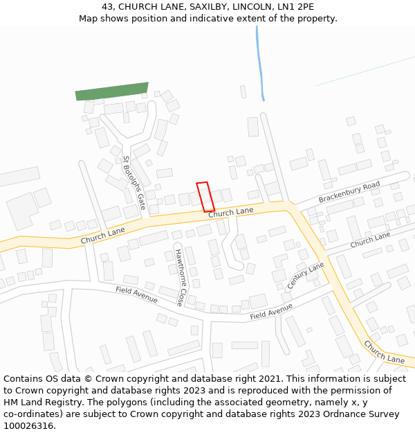 43, CHURCH LANE, SAXILBY, LINCOLN, LN1 2PE: Location map and indicative extent of plot