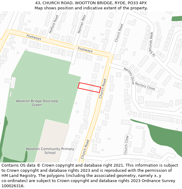 43, CHURCH ROAD, WOOTTON BRIDGE, RYDE, PO33 4PX: Location map and indicative extent of plot