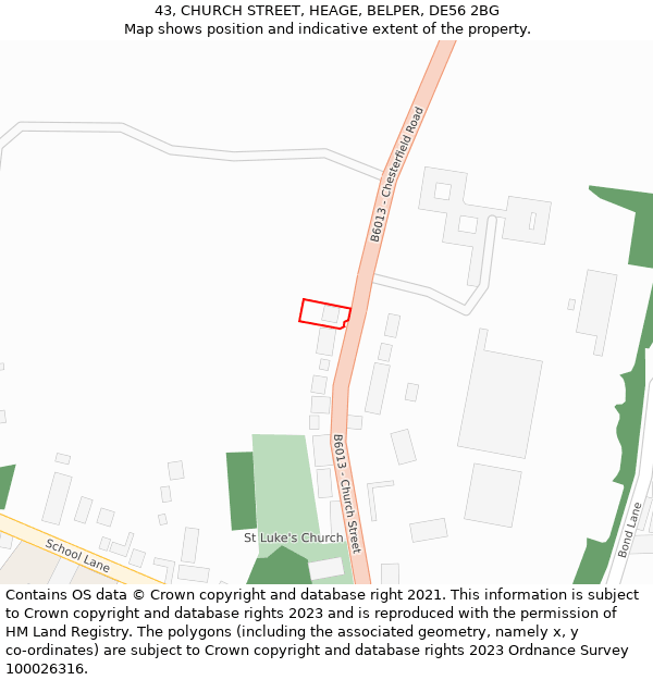 43, CHURCH STREET, HEAGE, BELPER, DE56 2BG: Location map and indicative extent of plot