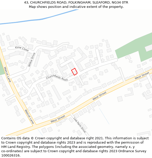 43, CHURCHFIELDS ROAD, FOLKINGHAM, SLEAFORD, NG34 0TR: Location map and indicative extent of plot