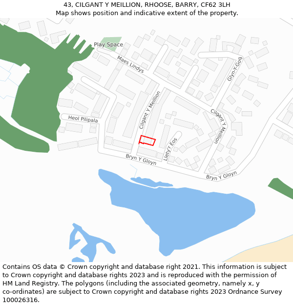 43, CILGANT Y MEILLION, RHOOSE, BARRY, CF62 3LH: Location map and indicative extent of plot