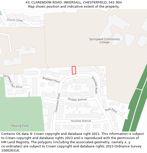 43, CLARENDON ROAD, INKERSALL, CHESTERFIELD, S43 3EH: Location map and indicative extent of plot