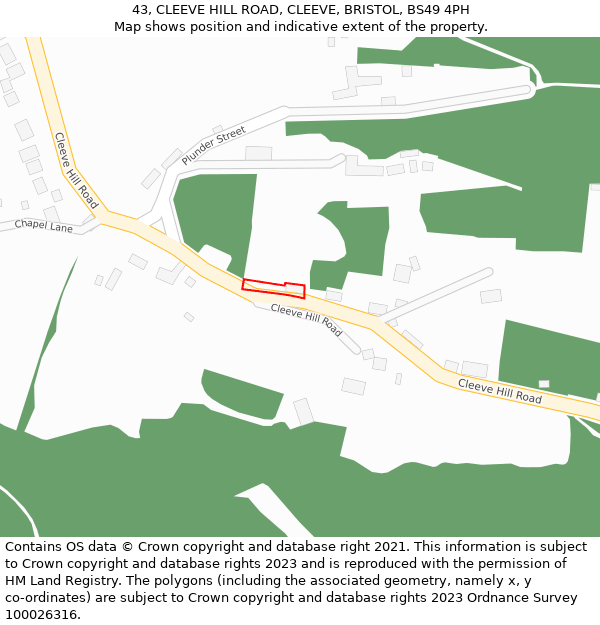 43, CLEEVE HILL ROAD, CLEEVE, BRISTOL, BS49 4PH: Location map and indicative extent of plot