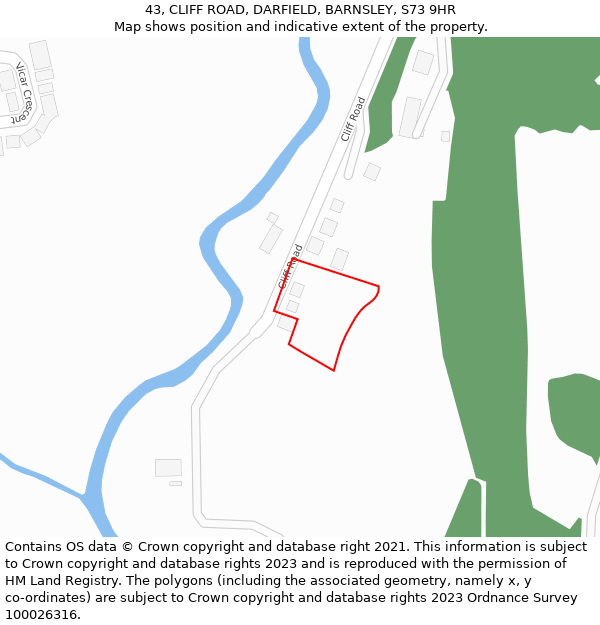 43, CLIFF ROAD, DARFIELD, BARNSLEY, S73 9HR: Location map and indicative extent of plot