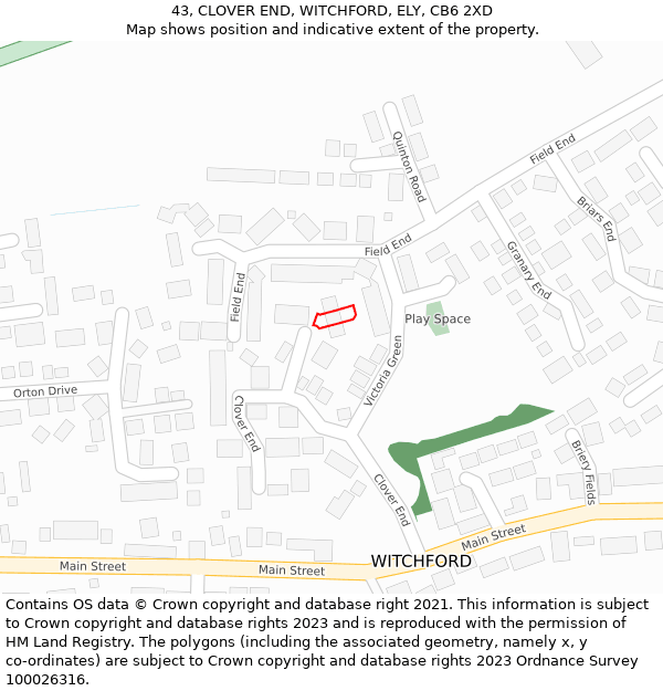 43, CLOVER END, WITCHFORD, ELY, CB6 2XD: Location map and indicative extent of plot