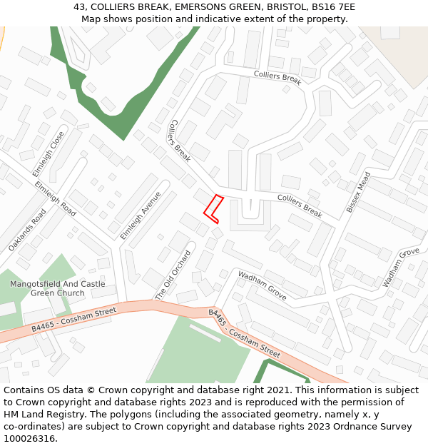 43, COLLIERS BREAK, EMERSONS GREEN, BRISTOL, BS16 7EE: Location map and indicative extent of plot