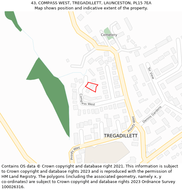 43, COMPASS WEST, TREGADILLETT, LAUNCESTON, PL15 7EA: Location map and indicative extent of plot