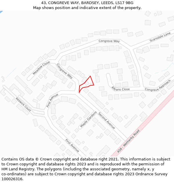 43, CONGREVE WAY, BARDSEY, LEEDS, LS17 9BG: Location map and indicative extent of plot