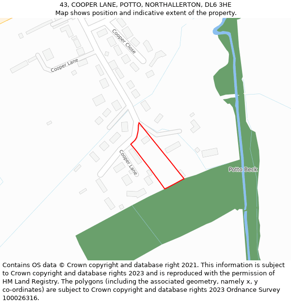 43, COOPER LANE, POTTO, NORTHALLERTON, DL6 3HE: Location map and indicative extent of plot