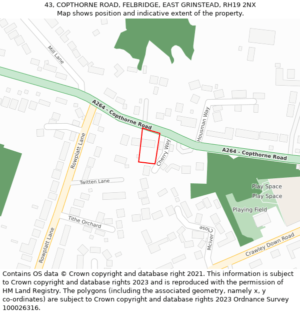 43, COPTHORNE ROAD, FELBRIDGE, EAST GRINSTEAD, RH19 2NX: Location map and indicative extent of plot