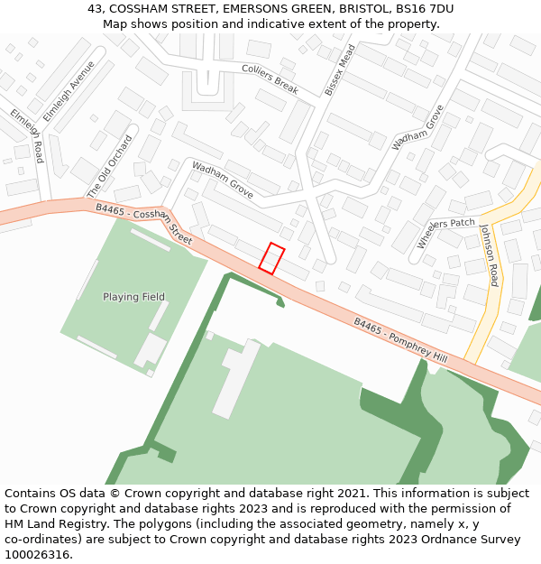 43, COSSHAM STREET, EMERSONS GREEN, BRISTOL, BS16 7DU: Location map and indicative extent of plot