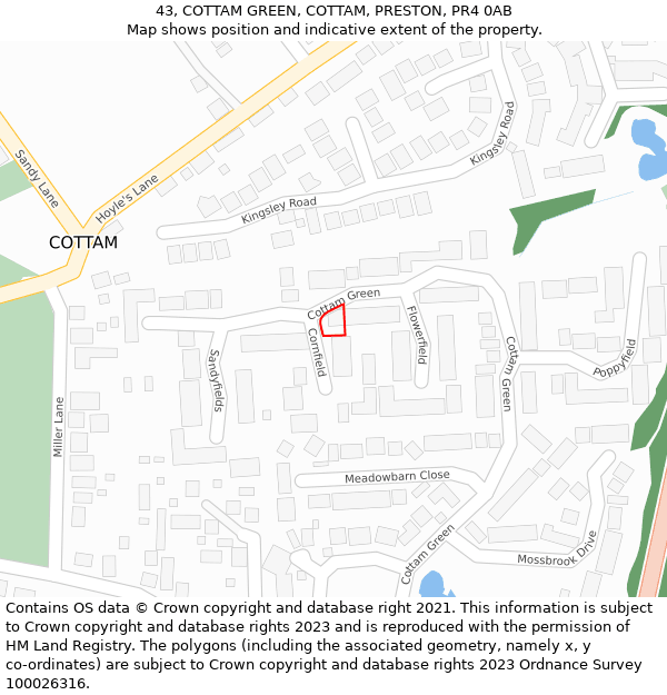 43, COTTAM GREEN, COTTAM, PRESTON, PR4 0AB: Location map and indicative extent of plot