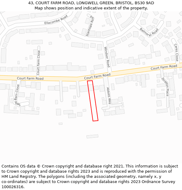 43, COURT FARM ROAD, LONGWELL GREEN, BRISTOL, BS30 9AD: Location map and indicative extent of plot