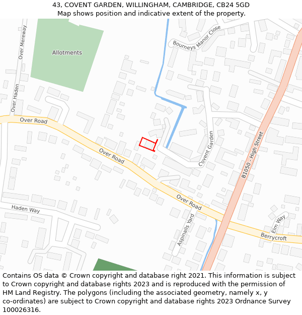 43, COVENT GARDEN, WILLINGHAM, CAMBRIDGE, CB24 5GD: Location map and indicative extent of plot