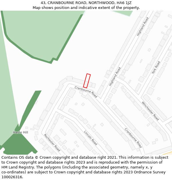 43, CRANBOURNE ROAD, NORTHWOOD, HA6 1JZ: Location map and indicative extent of plot