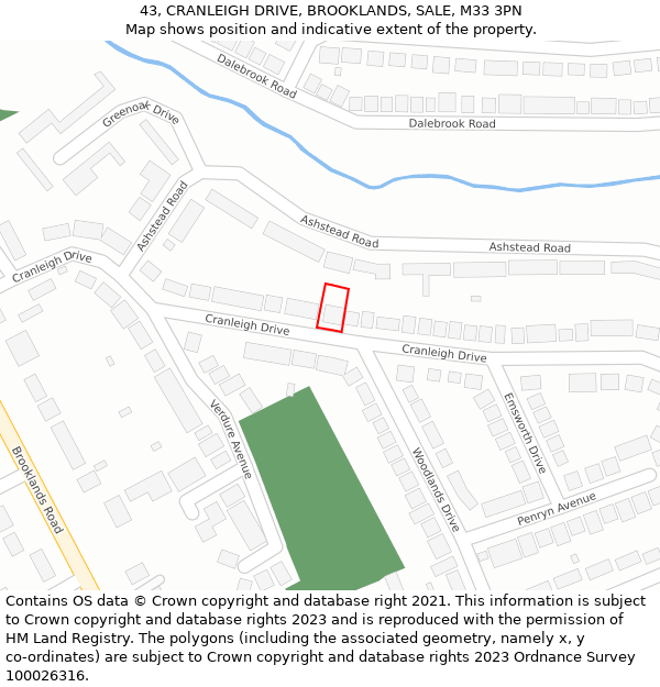 43, CRANLEIGH DRIVE, BROOKLANDS, SALE, M33 3PN: Location map and indicative extent of plot