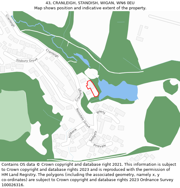 43, CRANLEIGH, STANDISH, WIGAN, WN6 0EU: Location map and indicative extent of plot