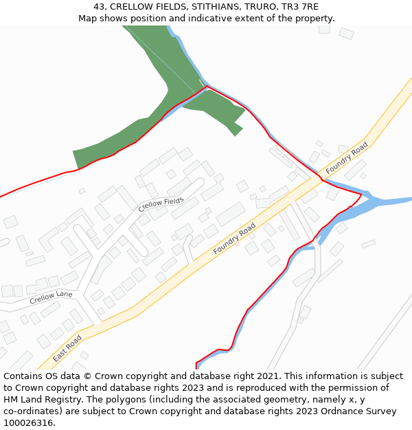 43, CRELLOW FIELDS, STITHIANS, TRURO, TR3 7RE: Location map and indicative extent of plot