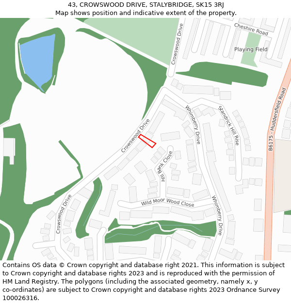 43, CROWSWOOD DRIVE, STALYBRIDGE, SK15 3RJ: Location map and indicative extent of plot