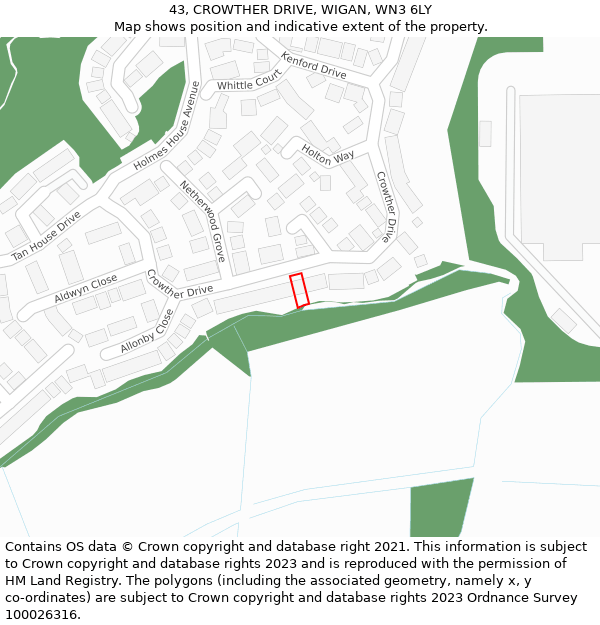 43, CROWTHER DRIVE, WIGAN, WN3 6LY: Location map and indicative extent of plot