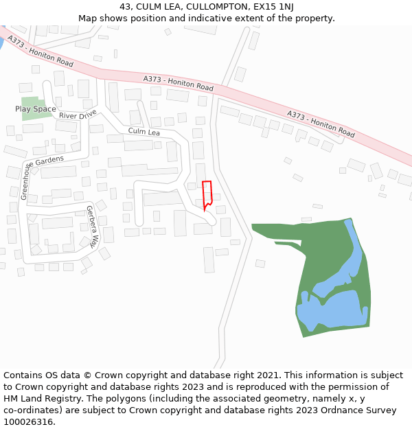 43, CULM LEA, CULLOMPTON, EX15 1NJ: Location map and indicative extent of plot