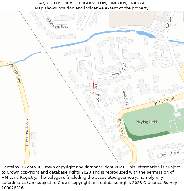 43, CURTIS DRIVE, HEIGHINGTON, LINCOLN, LN4 1GF: Location map and indicative extent of plot