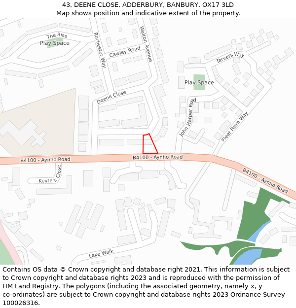 43, DEENE CLOSE, ADDERBURY, BANBURY, OX17 3LD: Location map and indicative extent of plot