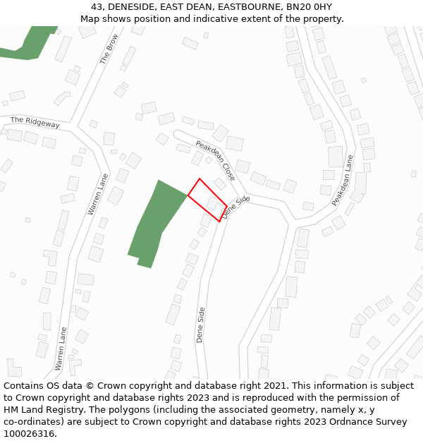43, DENESIDE, EAST DEAN, EASTBOURNE, BN20 0HY: Location map and indicative extent of plot