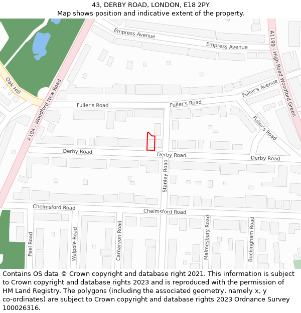 43, DERBY ROAD, LONDON, E18 2PY: Location map and indicative extent of plot