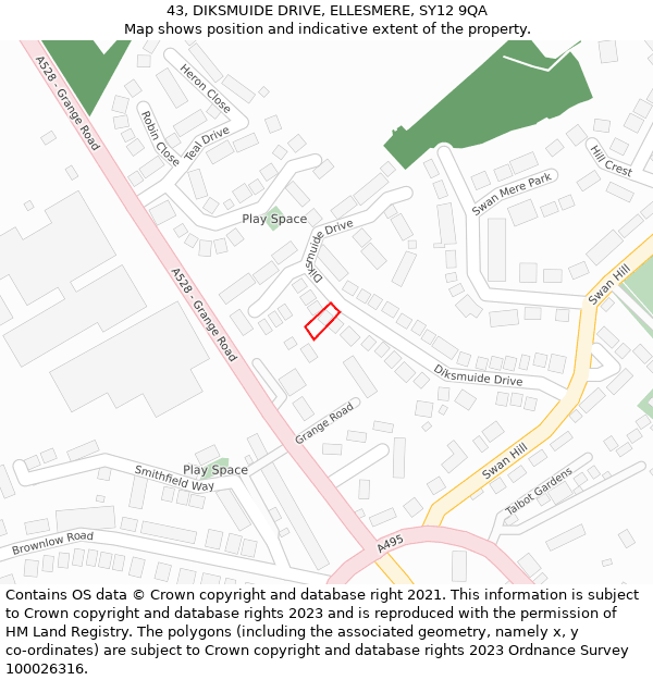 43, DIKSMUIDE DRIVE, ELLESMERE, SY12 9QA: Location map and indicative extent of plot